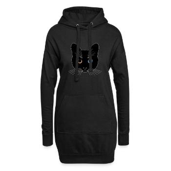 Chat tête noir yeux orange bleu - Sweat-shirt à capuche long Femme - noir - Devant