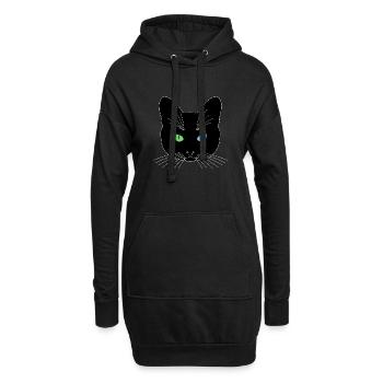 Chat tête noir yeux vert bleu - Sweat-shirt à capuche long Femme - noir - Devant