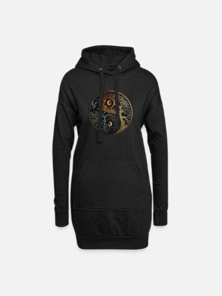 Baum des Lebens Yin Yang - Hoodie-Kleid - Schwarz