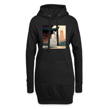rabbit in front of an Asian temple - Hoodie Dress - black - Front