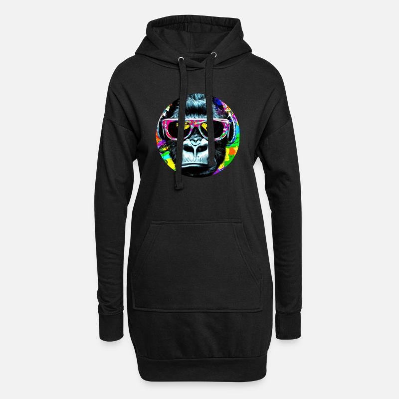 Gorilla mit Kopfhörer und Sonnenbrille - Hoodie-Kleid - Schwarz