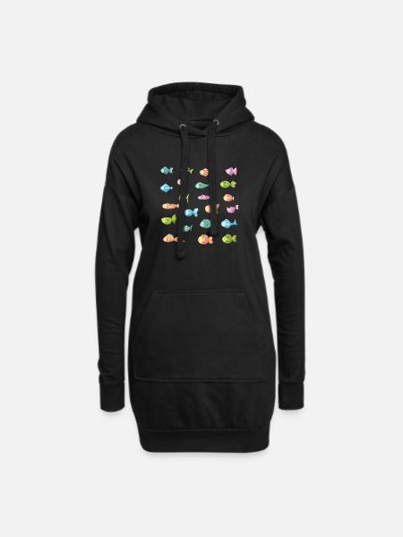 Niedliche bunte Fische - Hoodie-Kleid - Schwarz