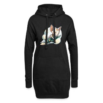 Sphinx Katze reitet auf einer Rakete - Hoodie-Kleid - Schwarz - Vorne
