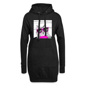Lustige Katze Rosa Brille Zeichnung Illustration - Hoodie-Kleid - Schwarz - Vorne