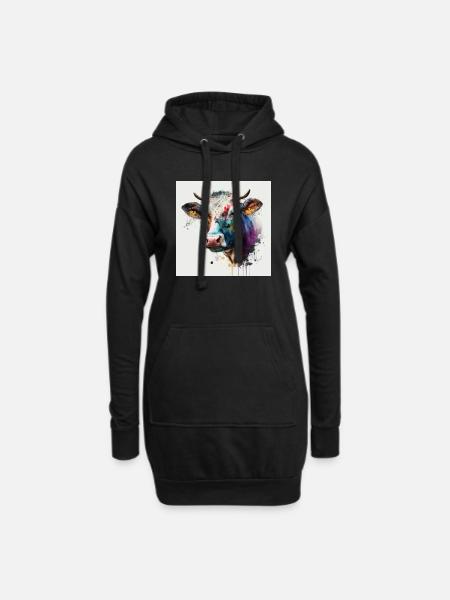 Kuh Wasserfarbe - Hoodie-Kleid - Schwarz