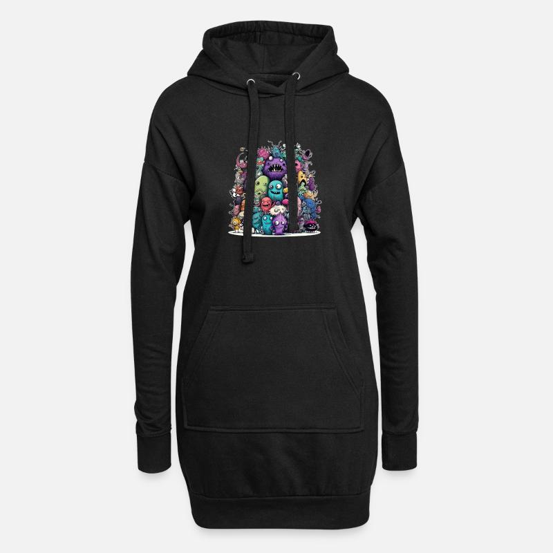 Doodle Stil - Hoodie-Kleid - Schwarz