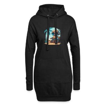 Ein kleiner Roboter am Strand unter einer Palme - Hoodie-Kleid - Schwarz - Vorne