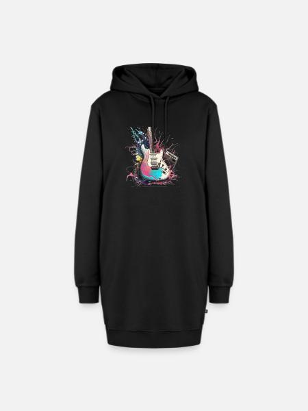 Schräge E-Gitarre - Hoodie-Kleid - Schwarz