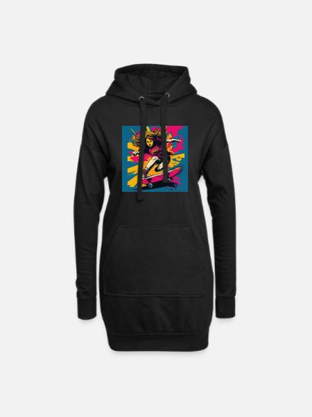 Skater-Mädchen - Hoodie-Kleid - Schwarz