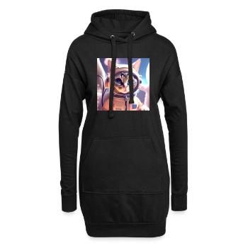 Asteonaut Katze im Weltall - Hoodie-Kleid - Schwarz - Vorne
