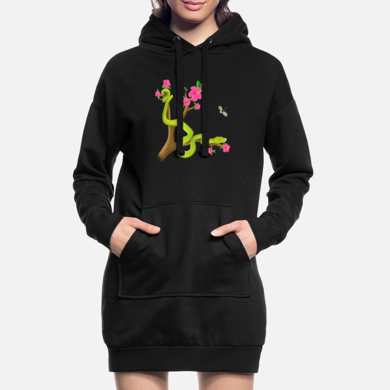 Le serpent Python vert sur l’arbre avec des fleurs Sweat-shirt à capuche long Femme