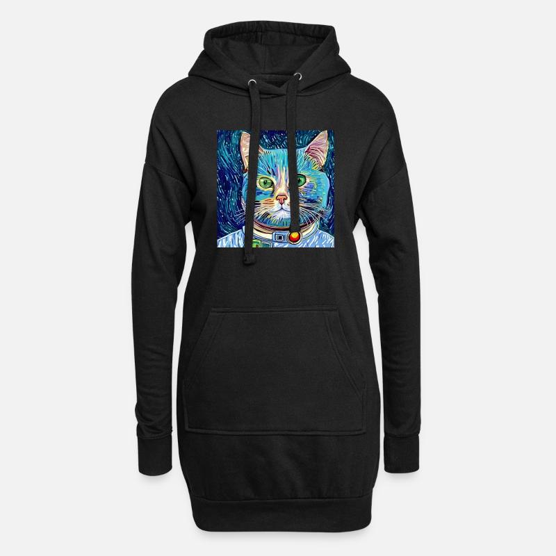 Chat astronaute van gogh - Sweat-shirt à capuche long Femme - noir