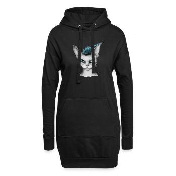 katze mit punk frisur - Hoodie-Kleid - Schwarz - Vorne