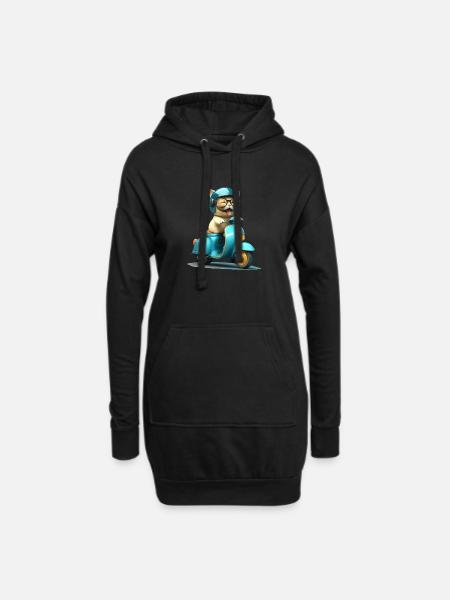 Lachende Katze auf Motorroller Geschenk - Hoodie-Kleid - Schwarz