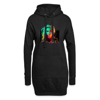 Portrait futuriste d’une femme aux couleurs néon - Sweat-shirt à capuche long Femme - noir - Devant