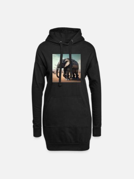 Elephant in Kenya 2 - Hoodie Dress - black