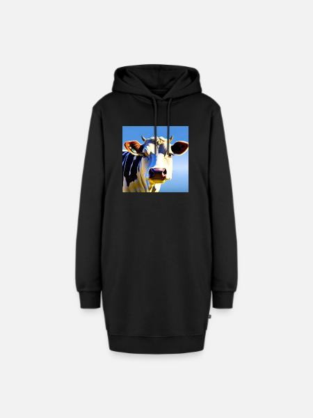 Kuh mit Hörnern - Hoodie-Kleid - Schwarz
