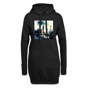 London Landschaft Big Ben Aquarell - Hoodie-Kleid - Schwarz - Vorne