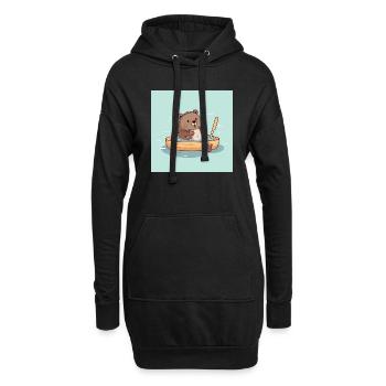 Castor mignon dans la baignoire - Sweat-shirt à capuche long Femme - noir - Devant
