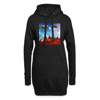 Fahrrad in den Bergen mit sonnigem Himmel und Felsen - Hoodie-Kleid - Schwarz - Vorne