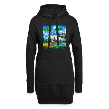 Kindheit mit dem Fahrrad in den Bergen im Urlaub - Hoodie-Kleid - Schwarz - Vorne