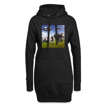Fahrrad in den Bergen mit sonnigem Himmel und abgestürzt - Hoodie-Kleid - Schwarz - Vorne