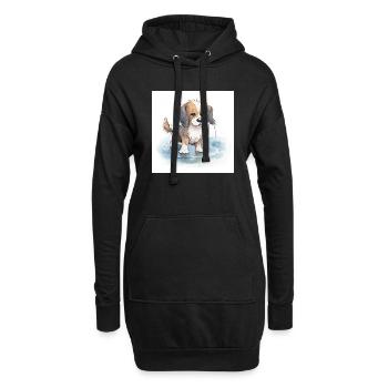 Chien heureux jouant dans une flaque d’eau de pluie - Sweat-shirt à capuche long Femme - noir - Devant