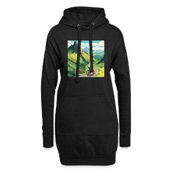 Un cycliste sur route gravit la montagne en France - Sweat-shirt à capuche long Femme - noir - Devant