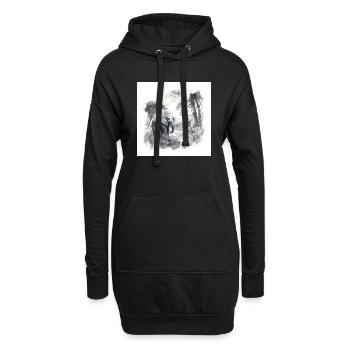 Aquarellzeichnung Elefant im Wald - Hoodie-Kleid - Schwarz - Vorne