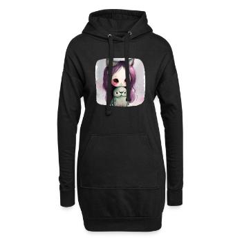 Katze Katzenmädchen - Phantasie - Hoodie-Kleid - Schwarz - Vorne