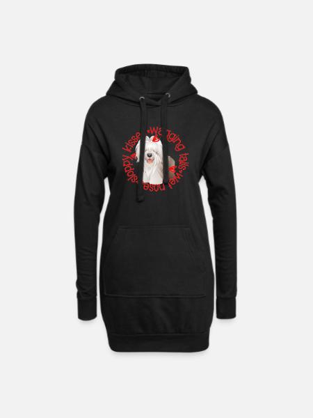 Cute Bearded Collie sloppy kisses - Hoodie Dress - black