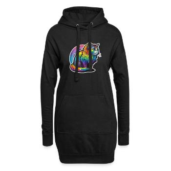 Regenbogen-Katze - Hoodie-Kleid - Schwarz - Vorne