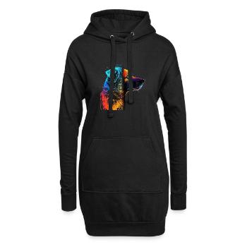 Hund im Farbrausch / Multicolor Hund - Hoodie-Kleid - Schwarz - Vorne