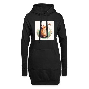 Renard avec papillon - Sweat-shirt à capuche long Femme - noir - Devant