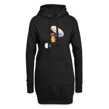 Drôle de chat et de café - Sweat-shirt à capuche long Femme - noir - Devant