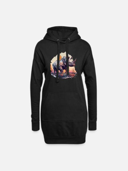 Rhino Rhinozeros - Hoodie-Kleid - Schwarz