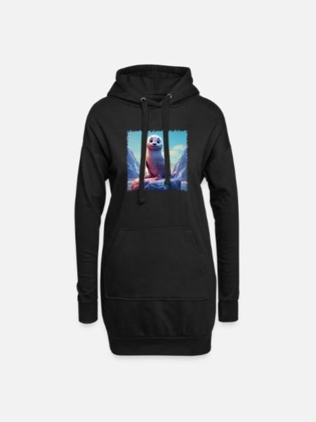 Glückliche Robbe - Hoodie-Kleid - Schwarz