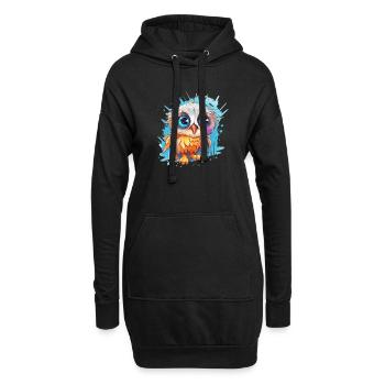 Niedliche Wachsame Eule | Nachtschwärmer Eule - Hoodie-Kleid - Schwarz - Vorne