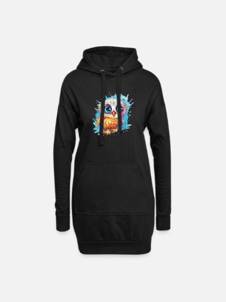 Niedliche Wachsame Eule | Nachtschwärmer Eule - Hoodie-Kleid - Schwarz