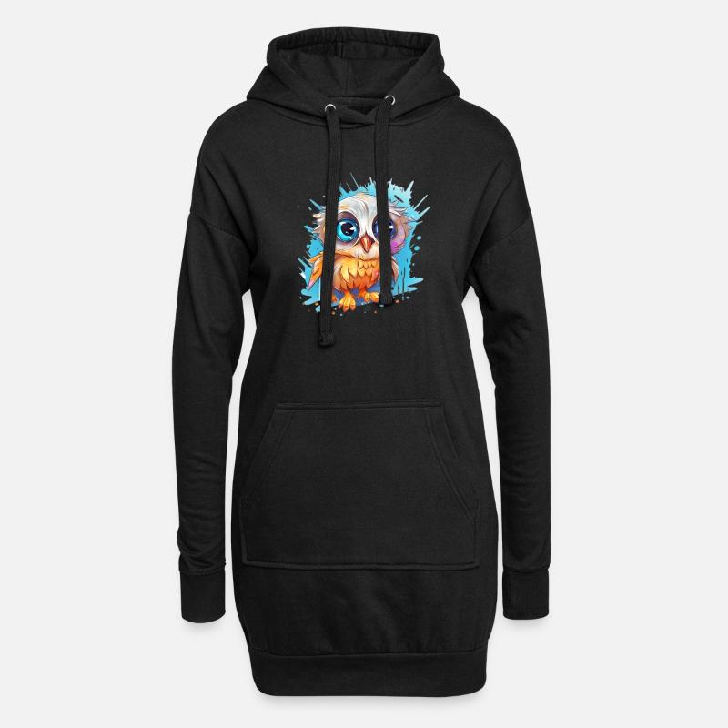 Niedliche Wachsame Eule | Nachtschwärmer Eule - Hoodie-Kleid - Schwarz