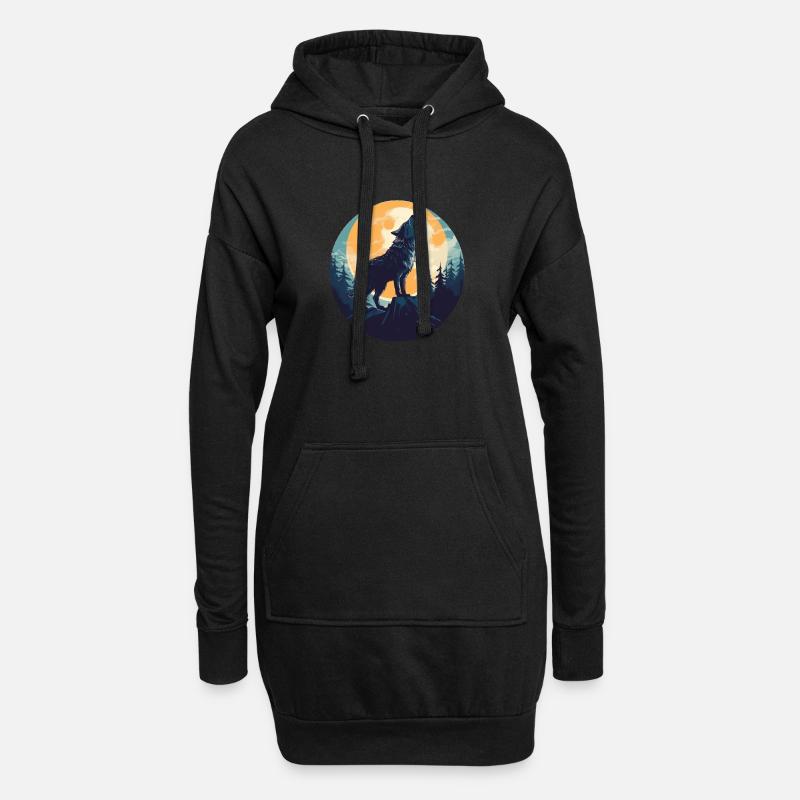 Wolf - Hoodie-Kleid - Schwarz