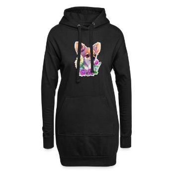 Chihuahua pastel avec fleurs - Sweat-shirt à capuche long Femme - noir - Devant