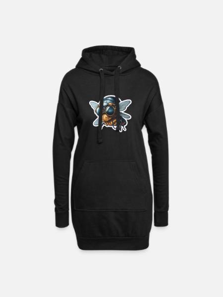 Lustig Fliege mit Pilotenbrille - Hoodie-Kleid - Schwarz