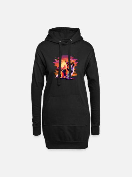 Synthwave Corgi Sunset - Hoodie-Kleid - Schwarz