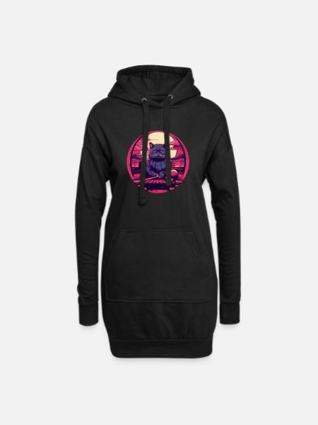 Synthwave japan Cat - Hoodie-Kleid - Schwarz