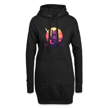 Synthwave samurai Cat sunset - Hoodie-Kleid - Schwarz - Vorne