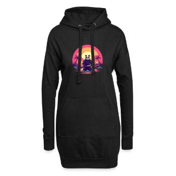 Synthwave Panda Samurai - Hoodie Dress - black - Front