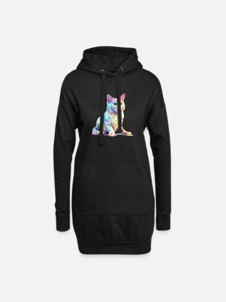 Obi die bunte Katze - Hoodie-Kleid - Schwarz