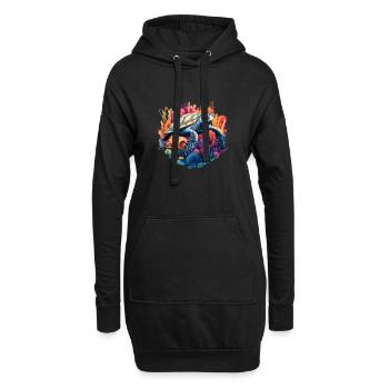 Lebendige Meeresschildkröte - Hoodie-Kleid - Schwarz - Vorne