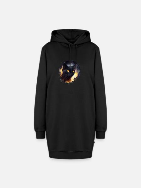 Schwarze Katze - Hoodie-Kleid - Schwarz